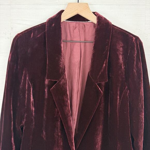 Eileen Fisher Silk Blend Velvet Blazer Jacket Medium Burgundy Pockets Holiday - Picture 4 of 16